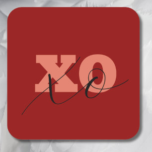 Sticker Carré Tags cadeau Modern Terracotta Black XOXO Valentine
