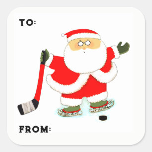 Sticker Carré Tags cadeaux de Noël de hockey