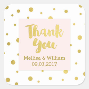 Sticker Carré Tags de mariage Blush Pink Gold Confetti Favor