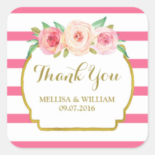 Sticker Carré Tags Gold Rose Floral Wedding Favor Tags