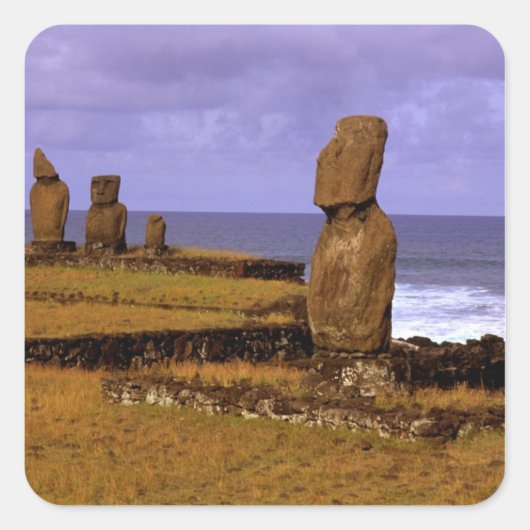 Sticker Carré Tahai Platform Moai Statue Résumé Pâques (Devant)