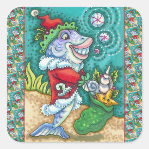 STICKER CARRÉ TAILLES DE POISSON SANTA CLAUS, STARFISH, SAC D'ES
