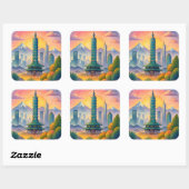 Sticker Carré Taipei City Taiwan Skyline Watercolor (Feuille)