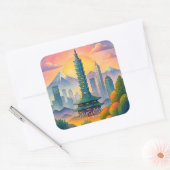 Sticker Carré Taipei City Taiwan Skyline Watercolor (Enveloppe)