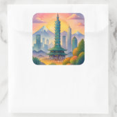Sticker Carré Taipei City Taiwan Skyline Watercolor (Sac)