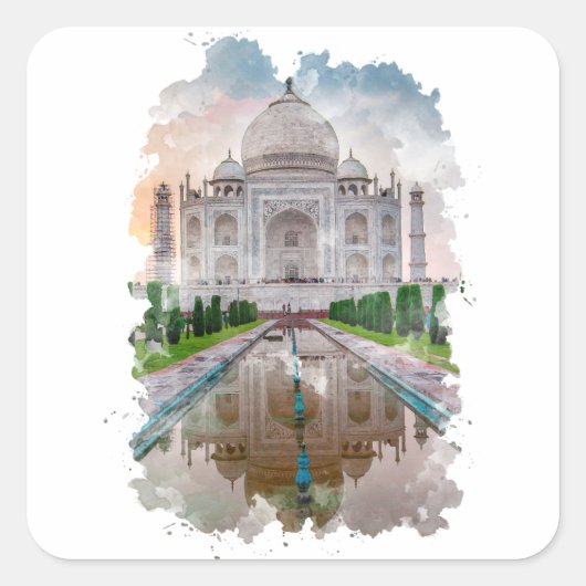 Sticker Carré Taj Mahal India Aquarelle Art (Devant)