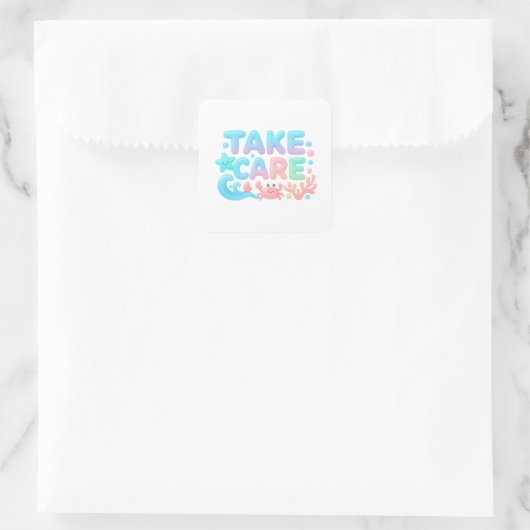 Sticker Carré Take Care Pastel Ocean Glossy Text (Sac)