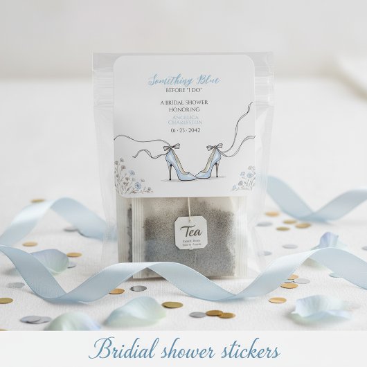 Sticker Carré Talons Bleus Clair pour Baby Shower de Mariée