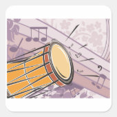 Sticker Carré Tambour traditionnel Bongo avec notes musicales (Devant)