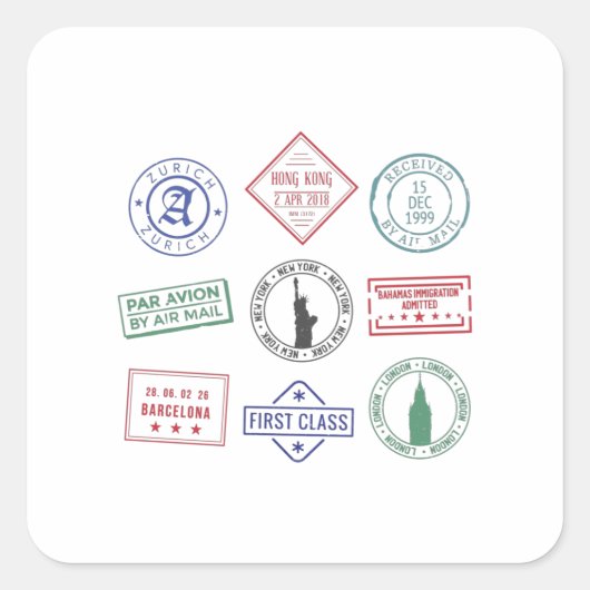Sticker Carré Tampon de passeport (Devant)