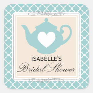 Sticker Carré Tan chic et Teapot Fête des mariées Turquoise Teap