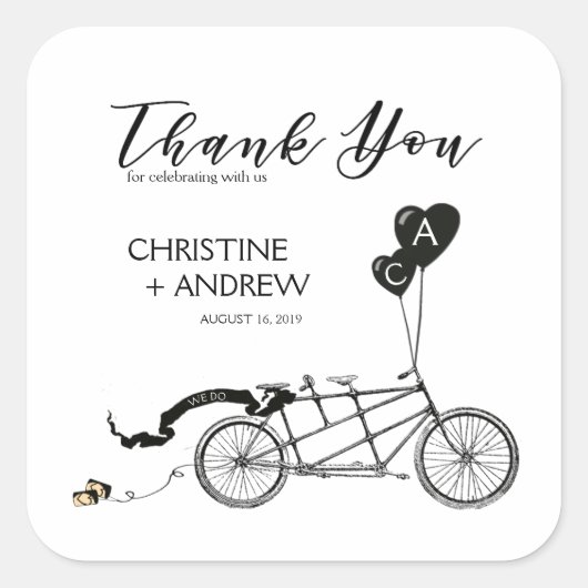 Sticker Carré Tandem Bicyclette Romantique Décontracté Mariage p (Devant)