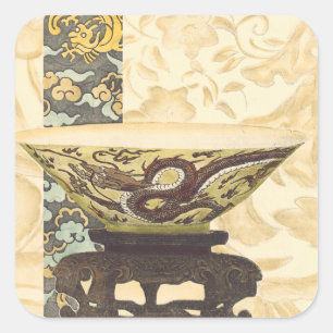 Sticker Carré Tapisserie asiatique avec bol et design dragon