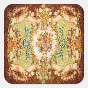 Sticker Carré Tapisserie française florale rose baroque victorie