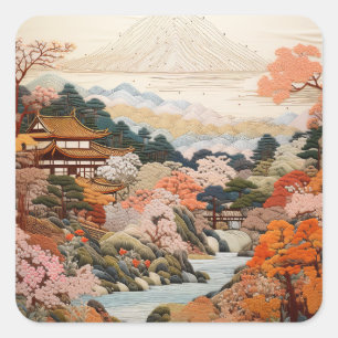Sticker Carré Tapisserie japonaise traditionnelle design élégant