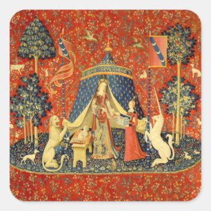 Sticker Carré Tapisserie Médiévale de la Dame et la Licorne : Ar
