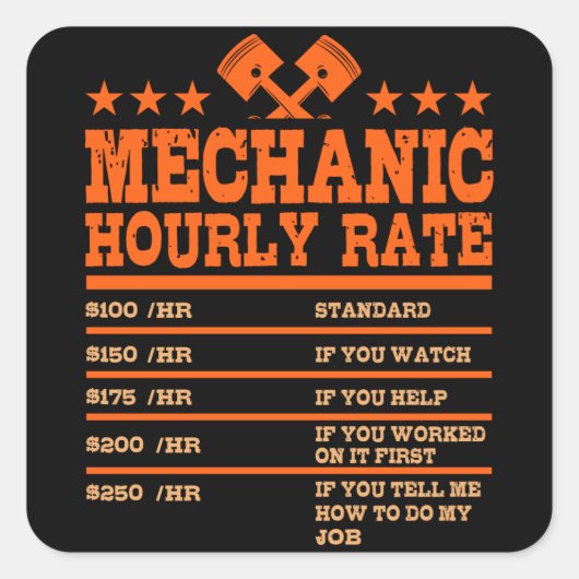 Sticker Carré TARIF HORAIRE MÉCANIQUE Funny Voiture Tarifs mécan (Devant)