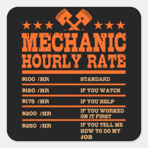 Sticker Carré TARIF HORAIRE MÉCANIQUE Funny Voiture Tarifs mécan