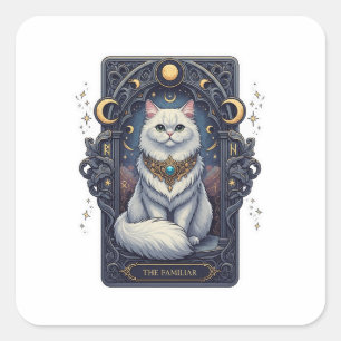 Sticker Carré Tarot Perse - Le chat familier d'Halloween