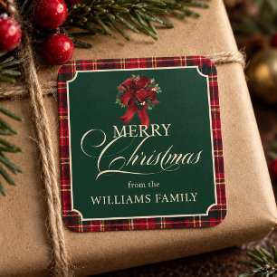 Sticker Carré Tartan à carreaux vintage Joyeux Noël Nom personna