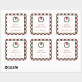 Sticker Carré Tartan de Noël Plaid Wreath Bow (Feuille)
