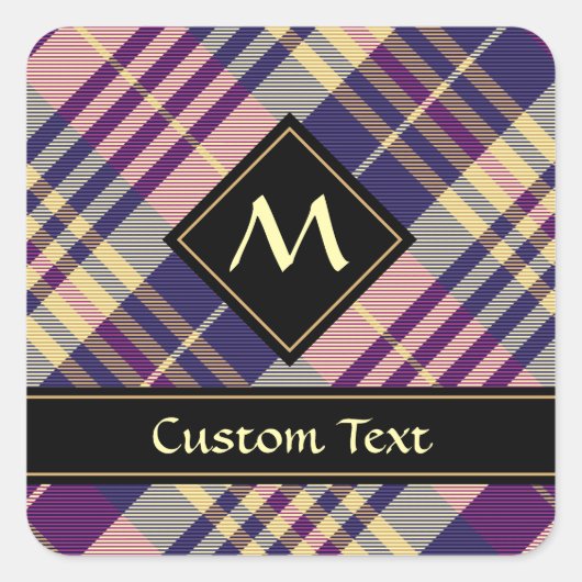 Sticker Carré Tartan mauve, or et bleu (Devant)