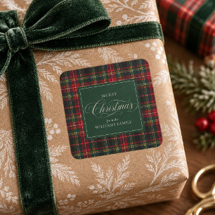 Sticker Carré Tartan Rouge Carreaux Forêt Verte Noël Famille