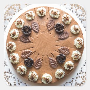 Sticker Carré Tarte à la crème au chocolat sur le dessus de gâte
