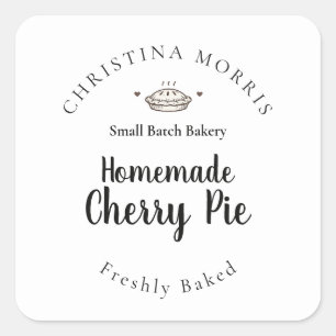 Sticker Carré Tarte aux cerises de boulangerie personnalisée en