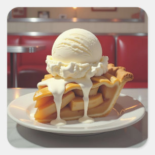 Sticker Carré Tarte aux pommes et crème glacée à la vanille au d