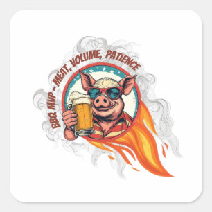 Sticker Carré Tasse à bière cochon BBQ drôle 14 juillet Maître