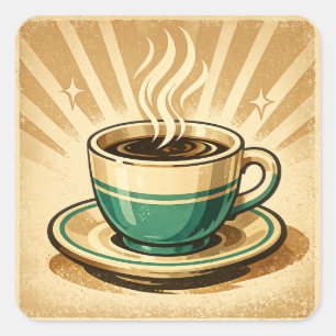 Sticker Carré Tasse de café cool avec lunettes de soleil   Café 