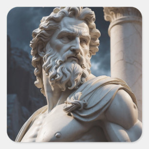 Sticker Carré Tasse Statue Dieu Grec - Mug Bust de Zeus en Marbr