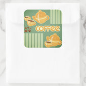 Sticker Carré Tasses À Café, Cafetière Et Fèves De Café (Sac)