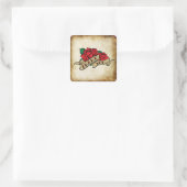 Sticker Carré Tatouage Rose Rockabilly Urbain Merci les phoques (Sac)