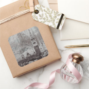 Sticker Carré Taupe et Cyan en détresse Skyline Venice Italie