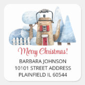 Sticker Carré Tea Kettle Accueil Noël 1.5" Adresse Retour (Devant)