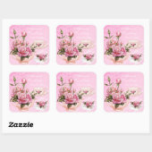 Sticker Carré Tea Party Peach Peach Rose Floral Teapot (Feuille)