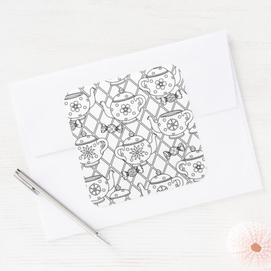 Sticker Carré Tea Pot Doodle (Enveloppe)