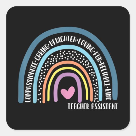 Sticker Carré Teacher Assistant Cute Rainbow (Devant)