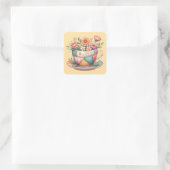 Sticker Carré Teacup Patchwork avec Fleurs Whimsical (Sac)