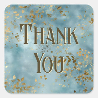 Sticker Carré Teal and Gold Leaves Design