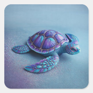 Sticker Carré Teal Blue Purple Turtle Colorful Sea Turtle