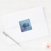 Sticker Carré Teal Blue Purple Turtle Colorful Sea Turtle (Enveloppe)