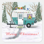 Sticker Carré Teal Camper Christmas (Devant)