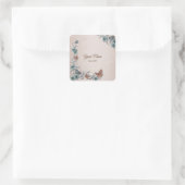 Sticker Carré Teal Silver Floral Copper Butterfly Tan Wedding (Sac)