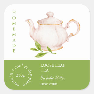 Sticker Carré Teapot Loose Leaf Tea Label