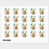 Sticker Carré Teddy Bear Blue Balloon 1er Anniversaire (Feuille)