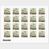 Sticker Carré Teddy Bear Boy Brown Green (Feuille)