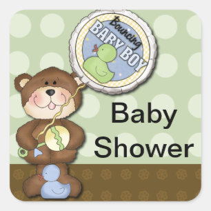 Sticker Carré Teddy Bear Boy Brown Green